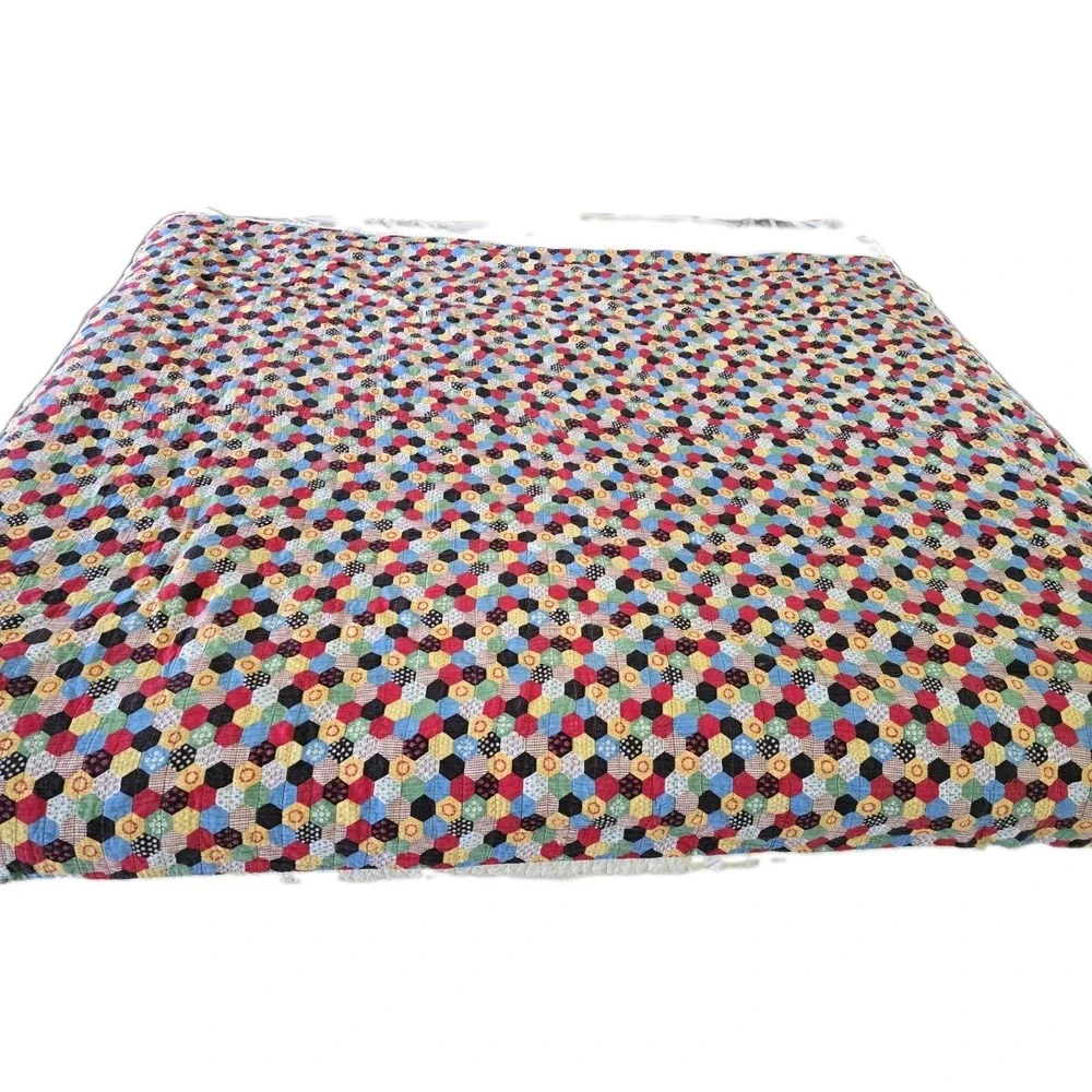 Vintage Quilt Hexagon Printed Pattern Multicolor 83x65